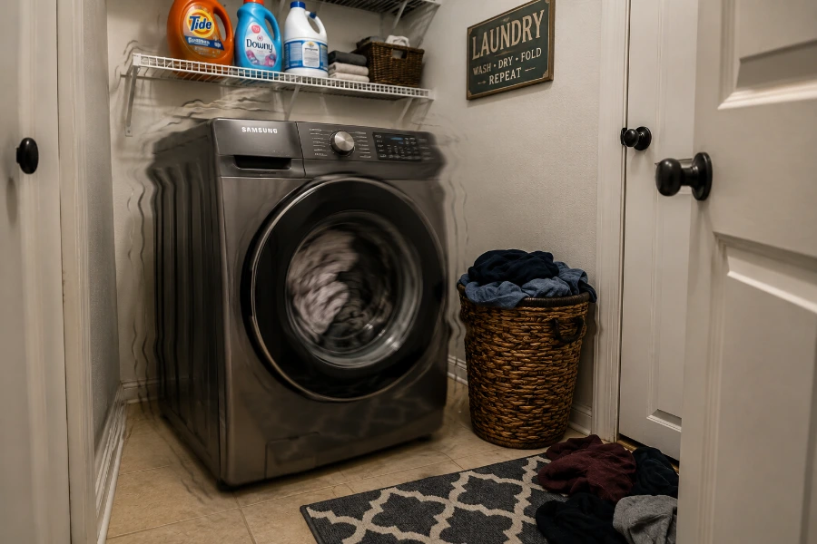 Samsung front-load washer visibly vibrating during spin cycle, Duncan SC
