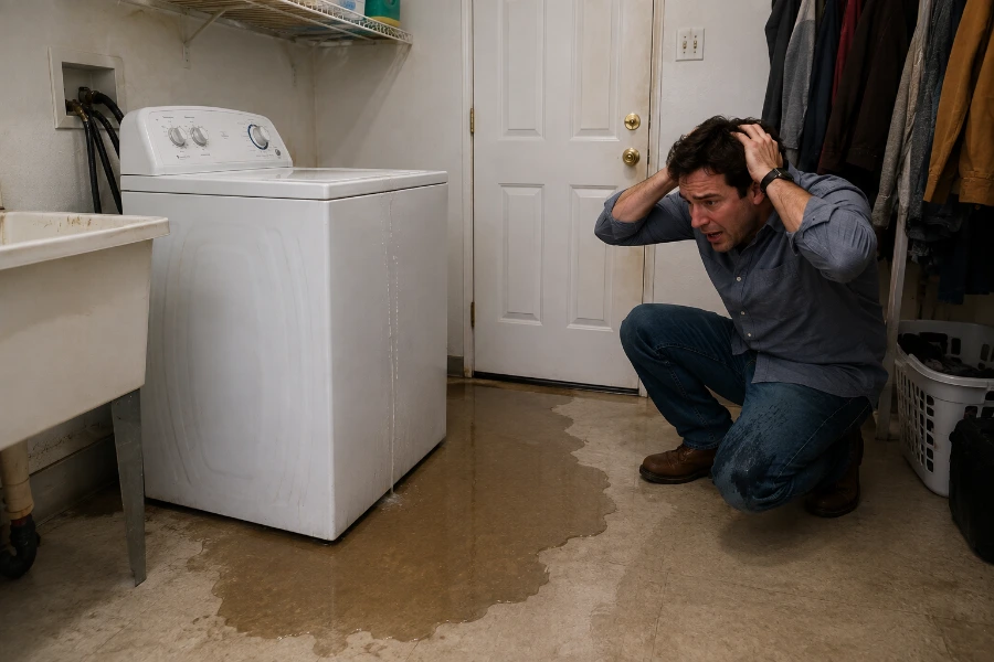 Top-load washer leaking water onto laundry room floor, Converse Heights SC
